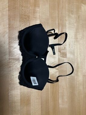 Aerie Black Lace-Trim Padded Strapless Bra, sz 32C